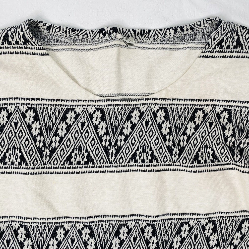 J Crew Sz Small Black Cream Graphic 3/4 Sleeve Sweatshirt - Picture 2 of 9